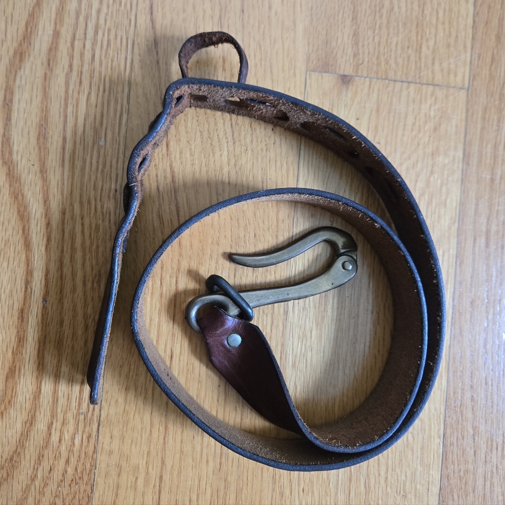 36in Vintage Brass Nautical Pelican Hook Darker Brown Leather Belt - Picture 7 of 16